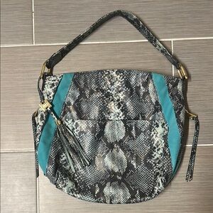 Stylish Snake Print Shoulder Bag with Teal Accents by Aimee Kestenberg